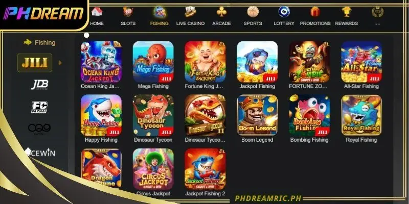 Fishing at PhDream clearly labels multiplier ranges to improve transparency